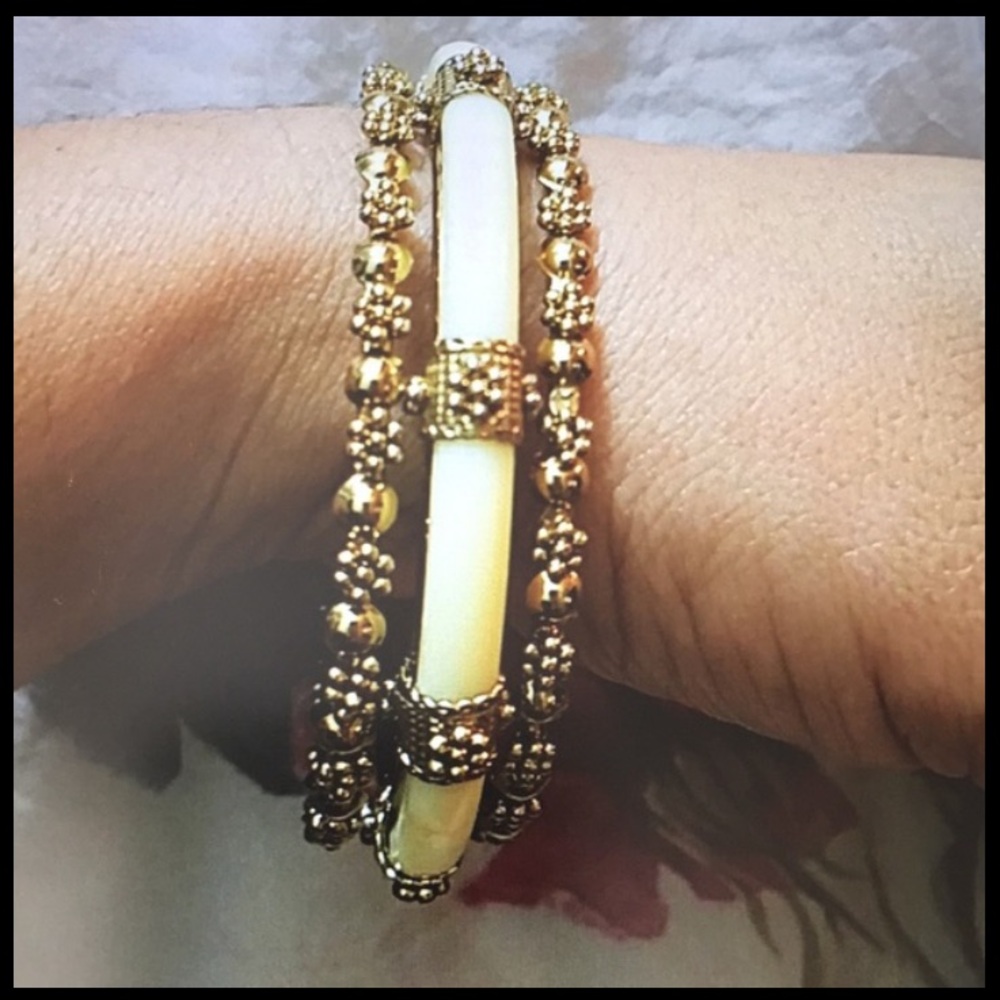Antique Ivory & Gold, 3-pc Set Bracelet, EUC